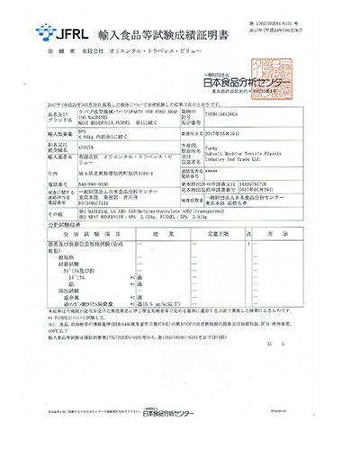 Japonya Gıda Test Sertifikası